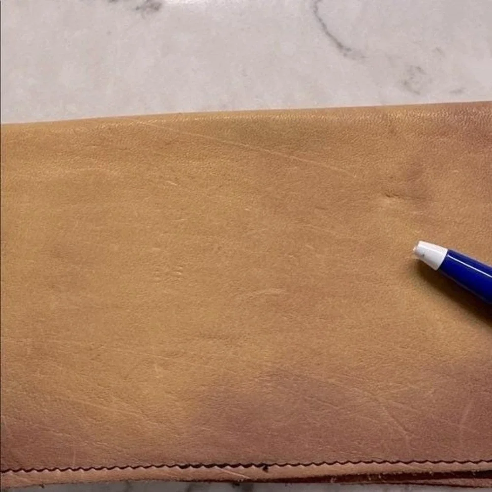 Vintage Buffalo Trading Co Buff Tan Bison Leather Checkbook Wallet Concho Detail